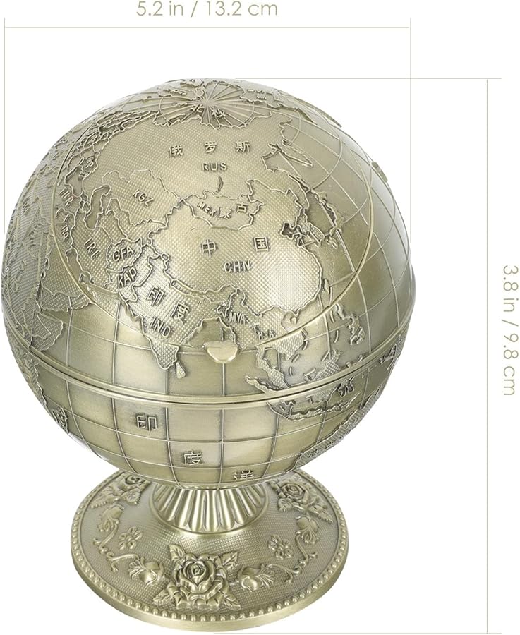 صينية سجائر كرة أرضية معدنية قديمة مقاومة للرياح مع غطاء دلو تخزين سطح المكتب - Image 2